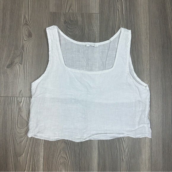 White Cropped 100% Linen Tank Top Made in Italy Double Lined Minimalist Summer - Picture 1 of 6